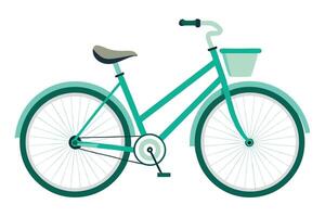 Stylish teal bicycle with front basket vintage design on a clean white backdrop vector