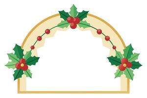 Festive Holly Design with Red Berries and Golden Border on White Background vector