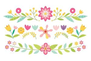 Cute Flowers Border Collection With Decorative Elements on a White Background vector