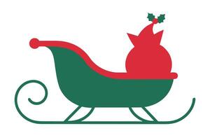 Flat Design Sleigh Green Red Decorative Holly berries White Background Simple Icon vector