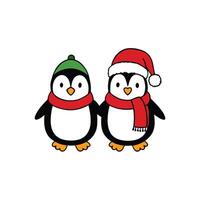 Two Cartoon Penguins Wearing Scarves and Hats with a White Background vector