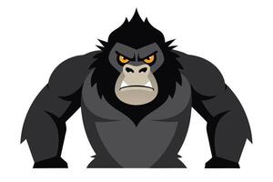 Angry Gorilla Staring with Orange Eyes Isolated on White Background, Mammal Icon vector