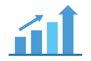 Growth Bar Graph with Upward Arrow in Blue Hues on White Background Simple Design vector