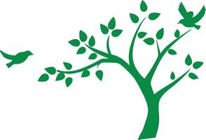 Green Tree with Leaves and Birds Flying on White Background Design vector