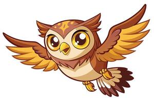 Cartoon Brown Owl Mascot Flying with Wide Open Wings on Transparent Background vector