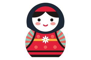 Matryoshka Doll with Headdress in Cartoon Style on Transparent Background vector