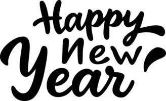 Happy New Year Text Isolated, Bold Black Calligraphy on Transparent Background vector