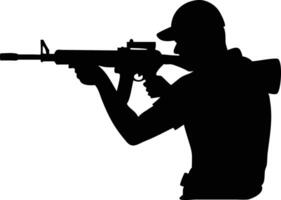Silhouette of Man in Cap Aiming Rifle Against Transparent Background vector