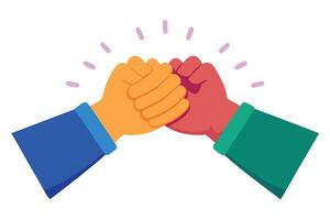 Two hands bumping fists on white background, partnership, team, cooperation vector