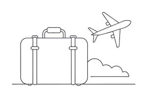 Suitcase and Airplane Outlines with Cloud, Minimalist on Transparent Background vector