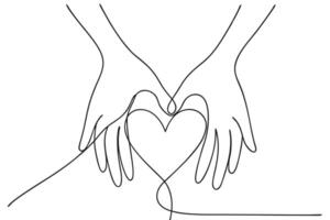 Continuous Line Drawing of Human Hands Forming a Heart Shape on White vector