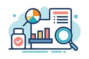 Modern Infographic Elements Charts, Document, Magnifier Glass, and Pill Bottle vector