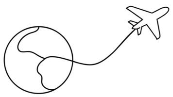 Outline Airplane Flying from Earth, Connecting Line on Transparent vector