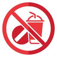 Red No Food and Drink Symbol Icon on White Background Isolated Prohibition Design vector