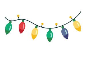 Garland of Colorful Christmas Lights Bulbs Hanging on Wire with Transparent Background vector