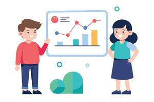Man and Woman with Display on White Background in Flat Design Style vector