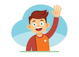 Cheerful Boy With Raised Hand in Cartoon Style on an Abstract Background vector