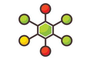 Colorful Network Connection, Circles and Green Hexagon, Outline on White Background vector