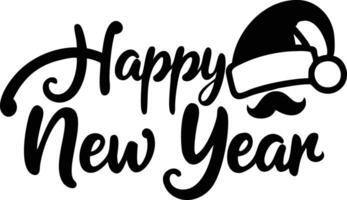 Happy New Year Calligraphy with Santa Hat and Mustache on Transparent Background vector
