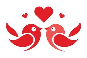 Two Abstract Birds Kissing Beneath Red Hearts on White Transparent Background vector