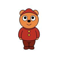 Cartoon Bear Wearing Hat and Sweater with Two Buttons on White Background vector