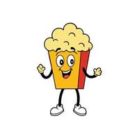 Animated Popcorn Box Character Smiling with Cartoon Eyes on Transparent Background vector