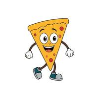 Cartoon Pizza Slice Walking With Smile and Hands On Transparent Background vector