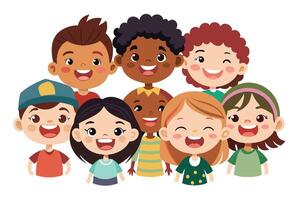Happy Multicultural Children Faces Smiling on White Background vector