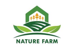 Green Farm Design with Trees, Leaves and Abstract Hill on White Background vector