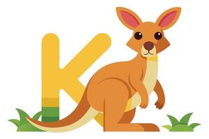 Flat Cartoon Kangaroo Character Beside K Alphabet on White Background vector