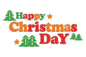 Colorful Happy Christmas Day Text with Trees and Star on White Background vector