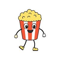 Animated Cartoon Popcorn Bucket Character with Arms, Legs on White Background vector