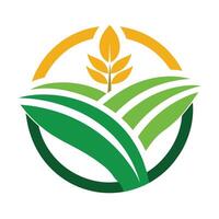 Agriculture Farm Logo Design with Green Fields and Wheat Plant in Circle Shape vector