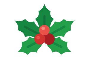Flat Holly Leaves with Red Berries, Festive Floral Element on Transparent Background vector