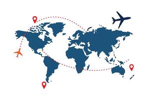 World Map with Airplanes and Route Path, on White Background vector