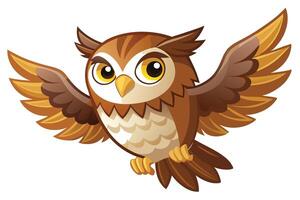 Cartoon Owl Flying With Open Wings On A Transparent Background Animated Style vector