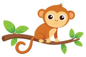 Cartoon Style Monkey Sitting on Branch on transparent background vector
