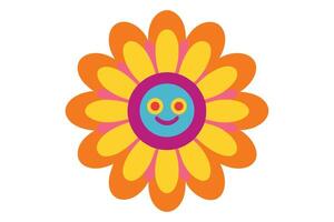 Cheerful Multicolor Flower Cartoon with Smiling Face and White Background vector