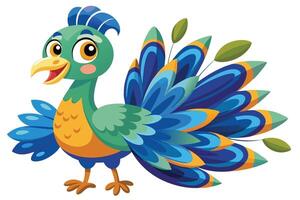 Cartoon Peacock With Colorful Feathers On White Background vector