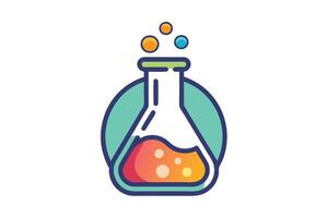 Cartoon Flask with Bubbles and Liquid in Orange, Blue, and Green on White Background vector
