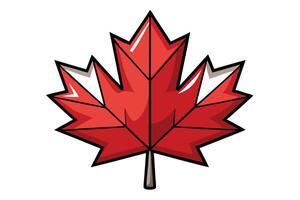 Red Cartoon Maple Leaf on White Background with Dark Black Outline Design vector