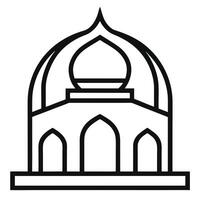 Minimalist Mosque Icon with Dome and Arches in Black Outline on Transparent Background vector
