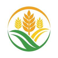 Agriculture Field With Wheat Stalks, Green Hills, Yellow Crops and Circle Isolated vector