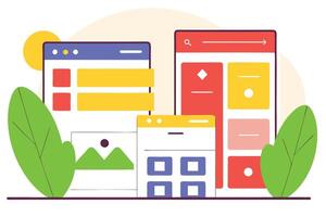 Colorful Website Layout with Leafy Greenery Flat Design on Transparent Background vector