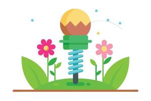 Spring Rider Toy with Flowers and Grass on White Background Playful Flat Design vector
