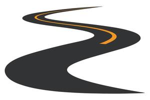 Winding Grey Road with Yellow Line Marking and White Background vector