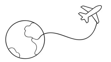 Line Art Plane Flying From Earth Planet with Transparent Background Journey Design vector