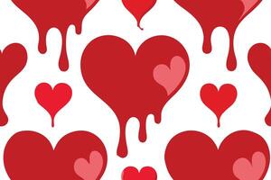 Dripping Red Hearts Pattern on White Backdrop with Glossy Design Elements vector