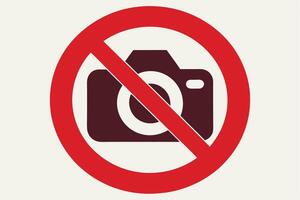 No Photography Sign, Dark Brown Camera with Red Circle and Line on White Background vector