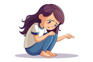 Depressed Girl in Crouched Position on Transparent Background vector